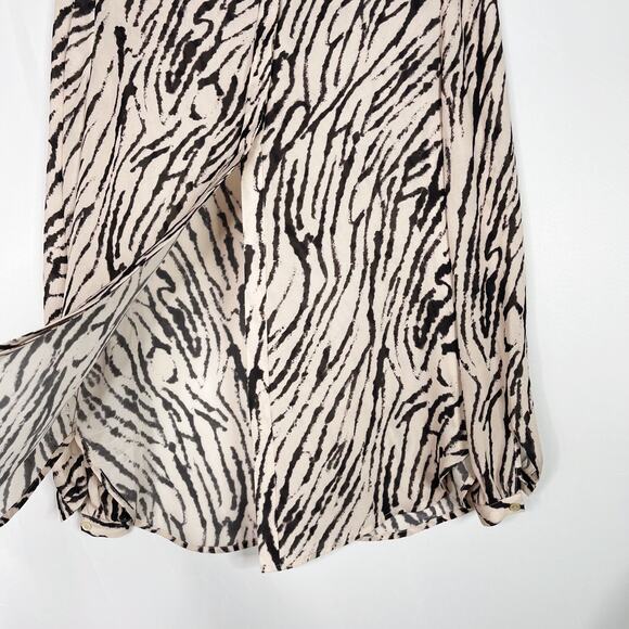 Haute Hippie Small S Silk Zebra Printed Long Sleeve Blouse Sequin Buff Black - Picture 9 of 15